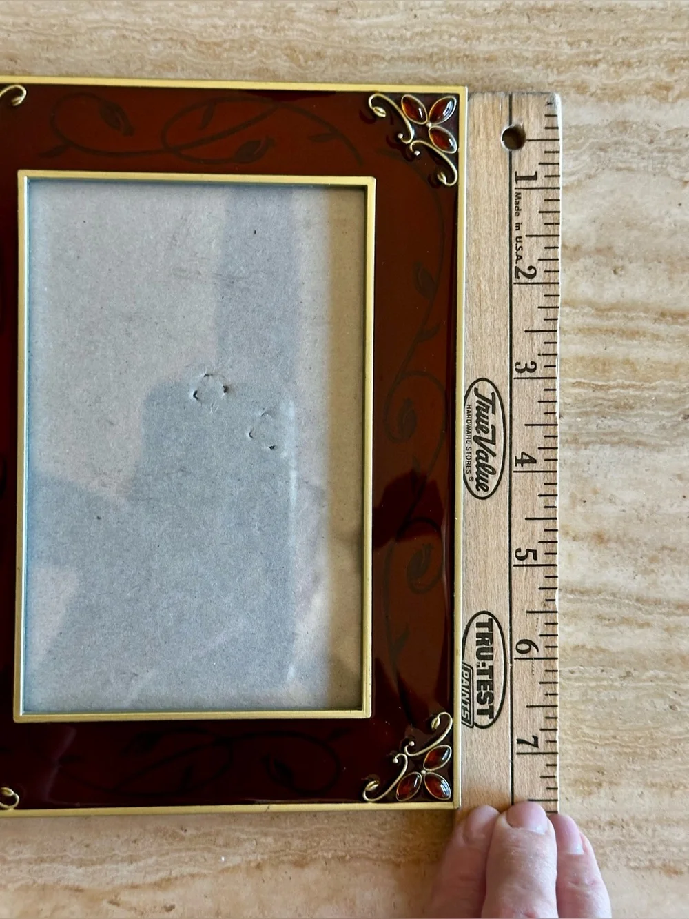 Vntg 2004 Burnes Boston red Enamel picture frame jeweled corner accents 3.5x5.5